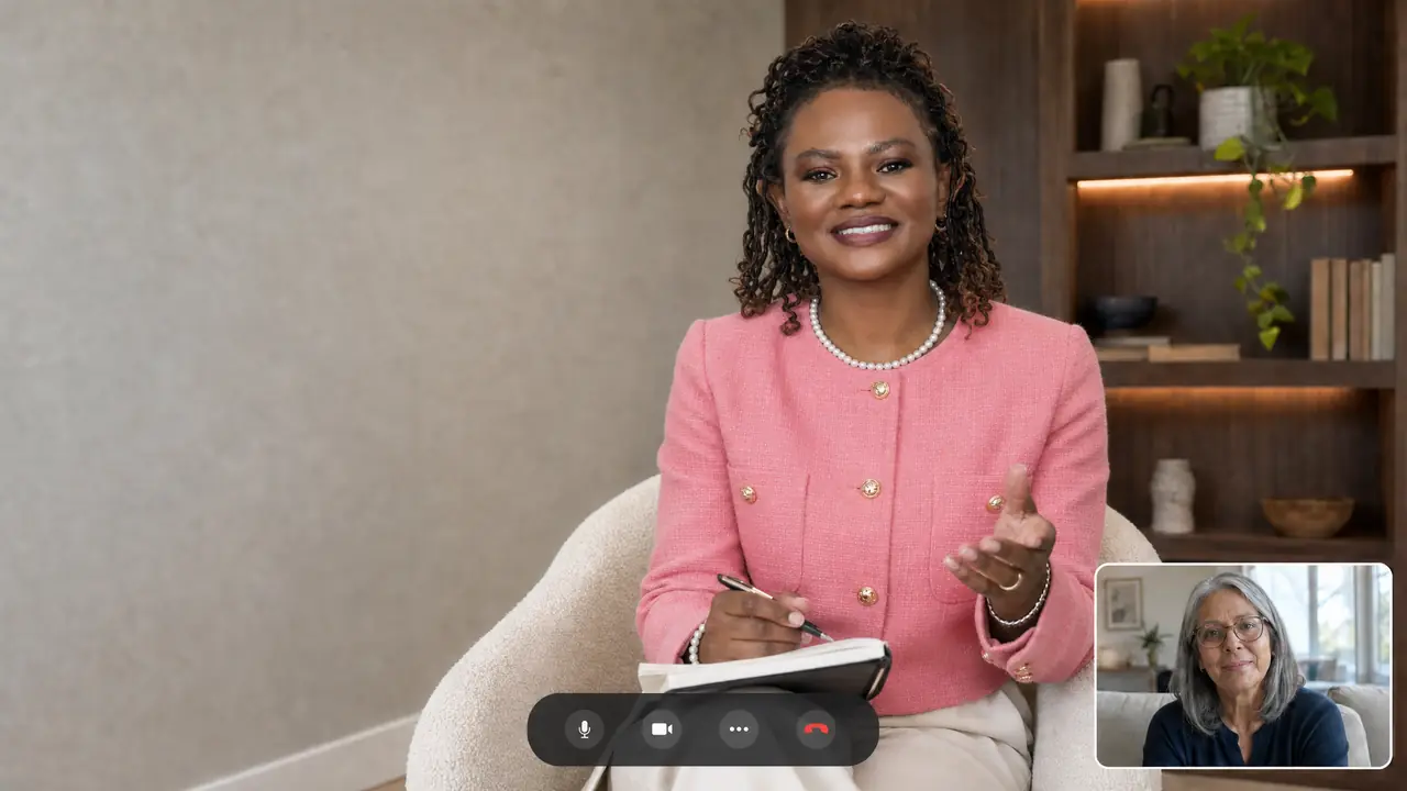 An adult participating in a private video visit with Dr. Perpetua Ezeh-Aideyan
